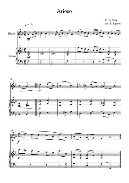 Free Sheet Music Arioso Daniel Gottlob Turk For Flute Piano