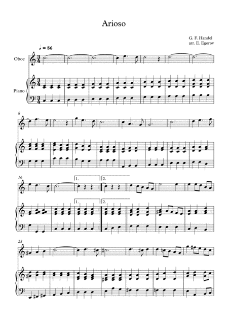 Free Sheet Music Arioso George Frideric Handel For Oboe Piano