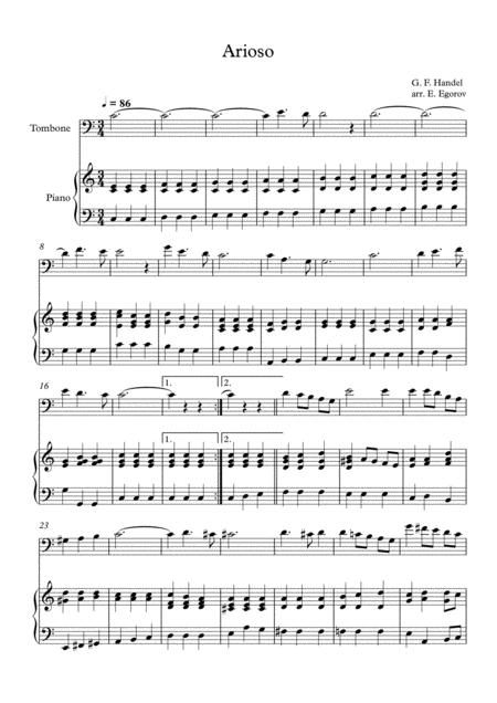 Free Sheet Music Arioso George Frideric Handel For Trombone Piano