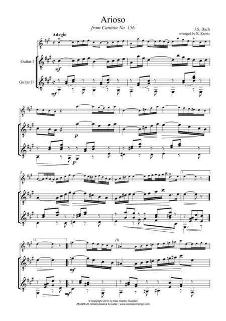 Free Sheet Music Arioso Ornamented For Guitar Duet