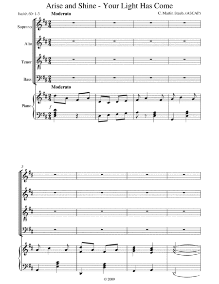 Arise And Shine Your Light Has Come Sheet Music