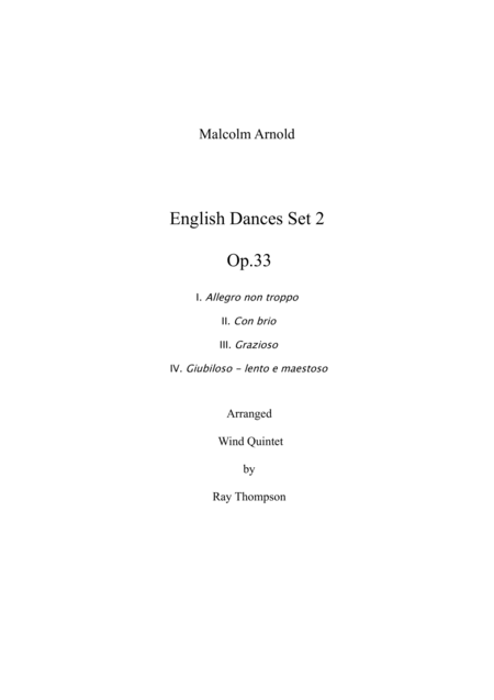 Free Sheet Music Arnold English Dances Set 2 Op 33 Complete Wind Quintet