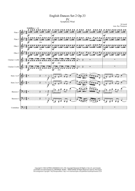 Free Sheet Music Arnold English Dances Set 2 Op 33 No 4 Giubiloso Lento E Maestoso Symphonic Wind