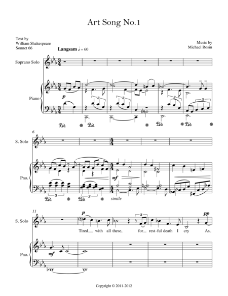 Art Song No 1 Sheet Music