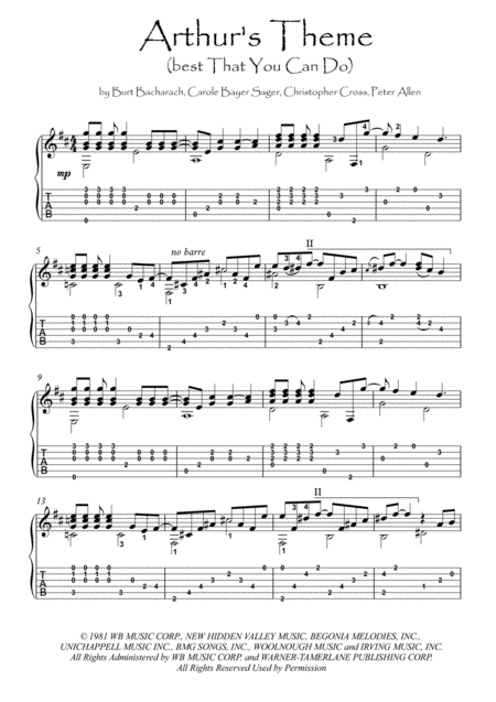 Arthurs Theme Best That You Can Do Guitar Solo Sheet Music