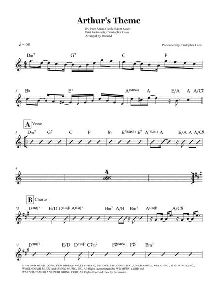 Arthurs Theme Lead Sheet Performed By Christopher Cross Sheet Music