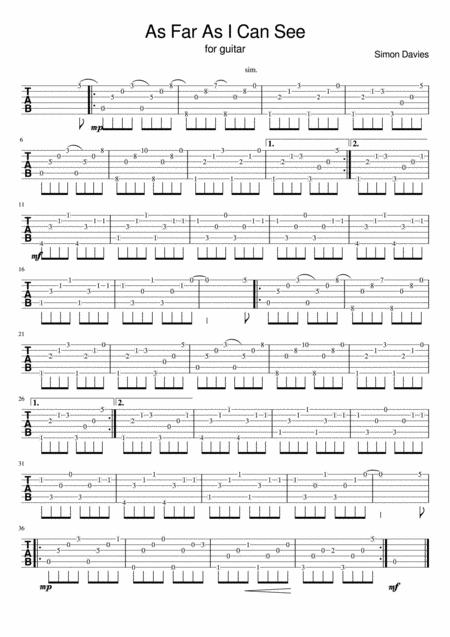 As Far As I Can See Guitar Solo Tab Version Sheet Music