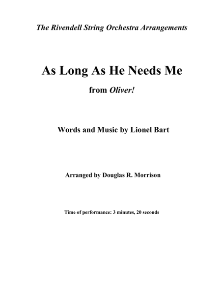 As Long As He Needs Me From Oliver Sheet Music