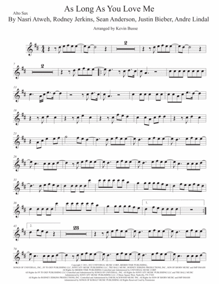 As Long As You Love Me Alto Sax Sheet Music