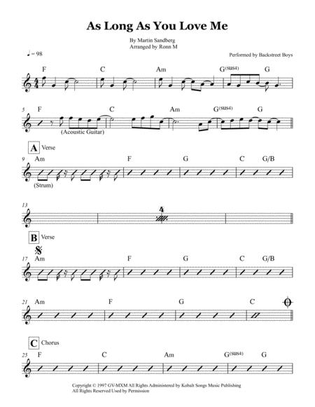 As Long As You Love Me Lead Sheet Performed By Backstreet Boys Sheet Music