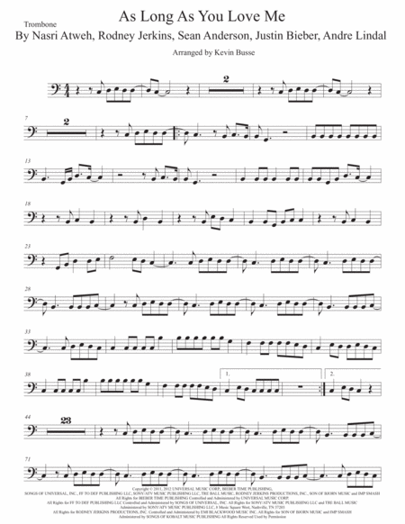 As Long As You Love Me Trombone Easy Key Of C Sheet Music