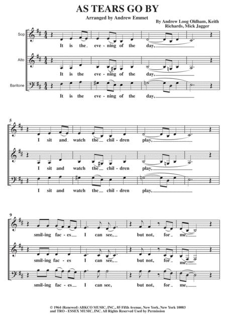 Free Sheet Music As Tears Go By A Cappella Sab