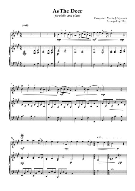 Free Sheet Music As The Deer For Violin Piano Beginners Level