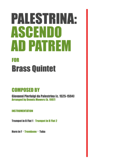 Ascendo Ad Patrem For Brass Quintet Giovanni Pierluigi Da Palestrina Sheet Music