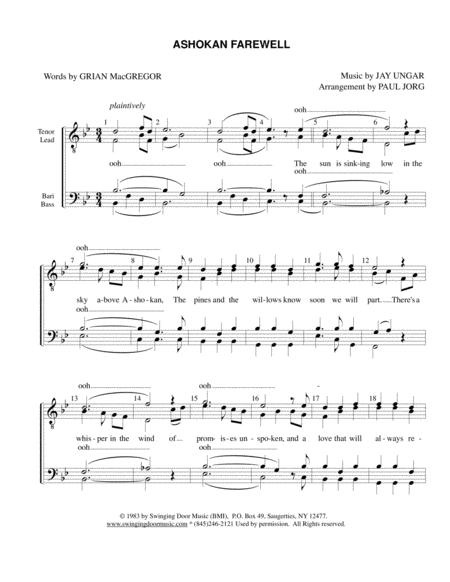 Ashokan Farewell A Haunting Melody As Well As Lyrics Arranged In 4 Part Male A Cappella Harmony Sheet Music