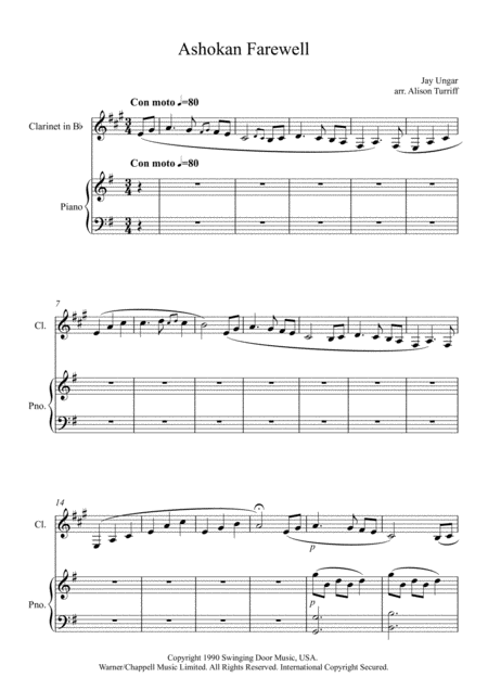 Free Sheet Music Ashokan Farewell For Clarinet And Piano