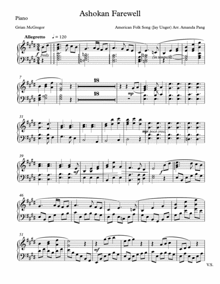 Free Sheet Music Ashokan Farewell Piano