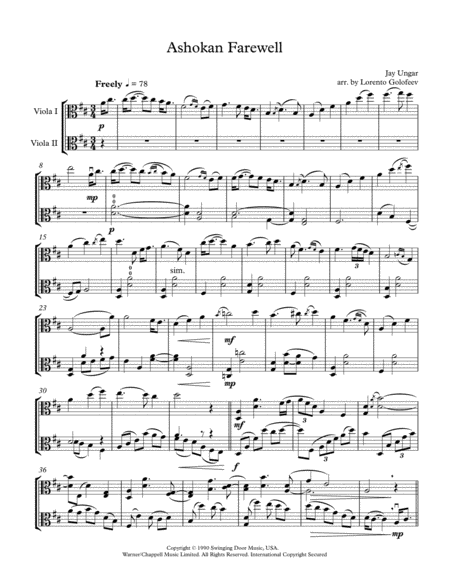 Ashokan Farewell Viola Duo Sheet Music