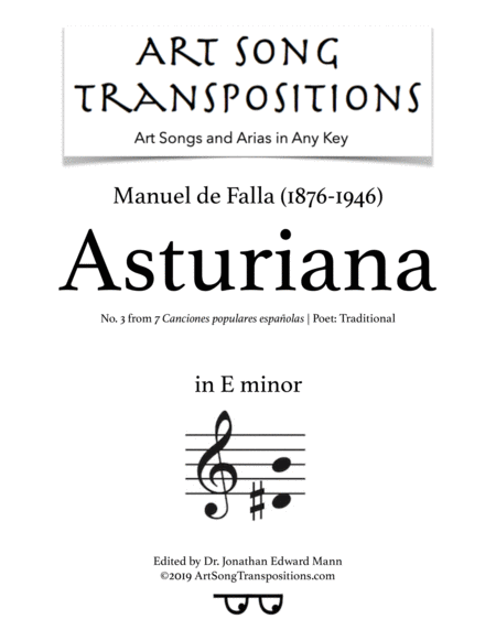 Free Sheet Music Asturiana Transposed To E Minor