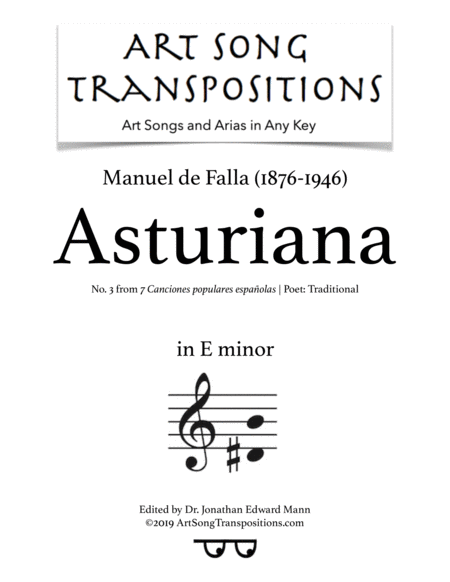 Asturiana Transposed To E Minor Sheet Music