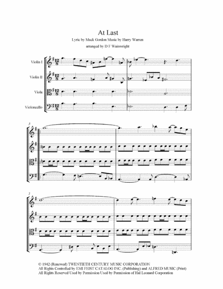 At Last Arranged For String Quartet Score And Parts With Rehearsal Letters Mp3 Sheet Music