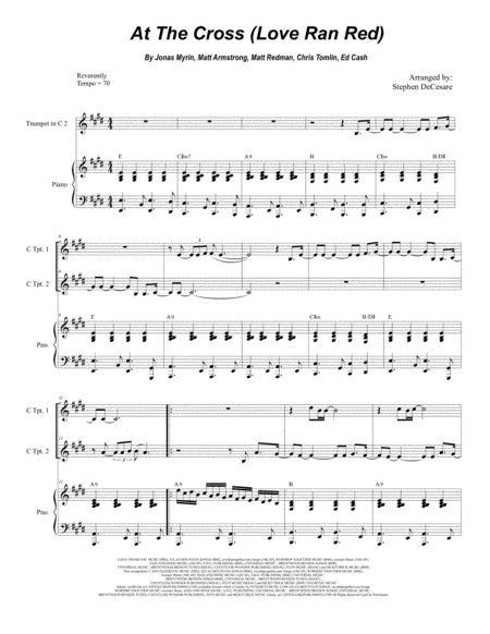 At The Cross Love Ran Red Duet For C Trumpet Sheet Music