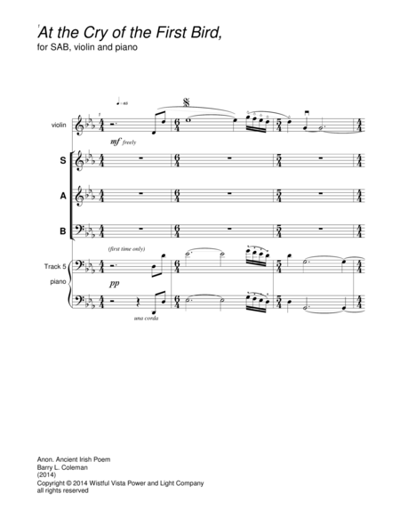 At The Cry Of The First Bird Sheet Music