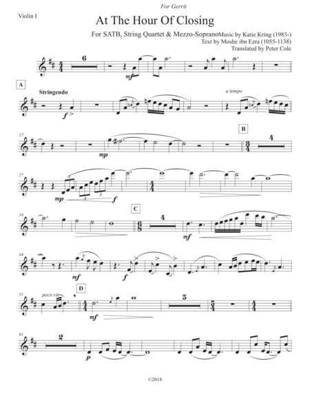 At The Hour Of Closing String Quartet Parts Sheet Music