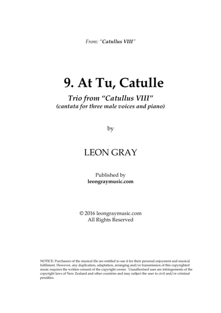 Free Sheet Music At Tu Catulle From Trio Cantata Catullus Viii