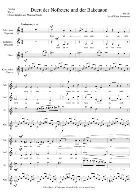 Free Sheet Music Aton Part 9 Duett Der Nofretete Und Der Baketaton Soprano Mezzo Soprano Flute Classical Guitar