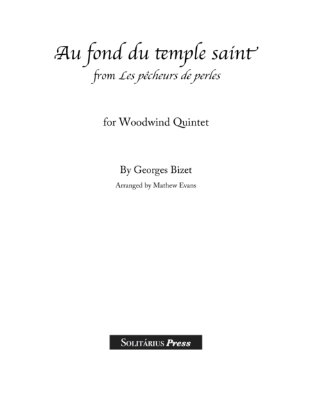 Au Fond Du Temple Saint Pearl Fishers Duet Sheet Music