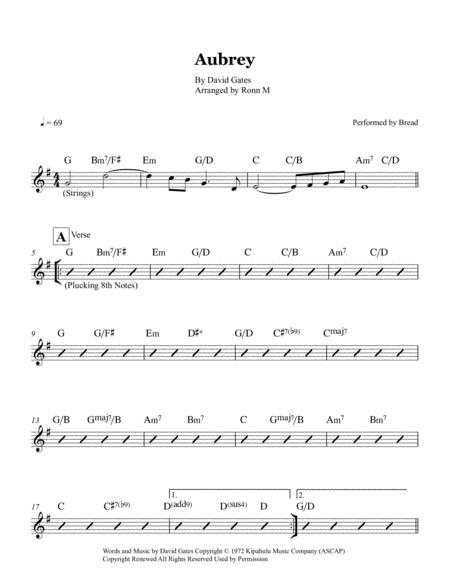 Aubrey Lead Sheet Performed By Bread Sheet Music