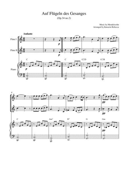 Auf Flgeln Des Gesanges For Flute Duet And Piano Accompaniment Sheet Music