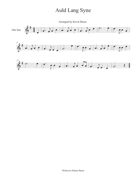 Auld Lang Syne Alto Sax Sheet Music