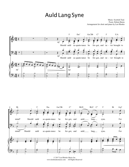 Auld Lang Syne Choir And Piano Sheet Music