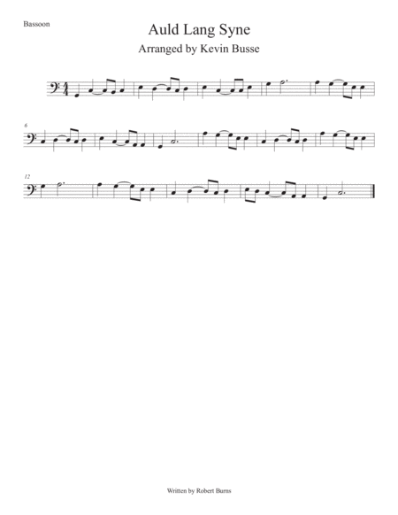 Auld Lang Syne Easy Key Of C Bassoon Sheet Music