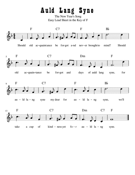 Auld Lang Syne Easy Lead Sheet In F Major Sheet Music