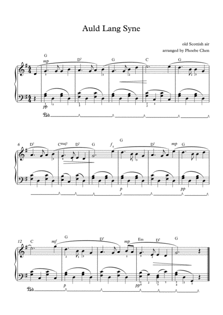 Auld Lang Syne Elementary Piano Solo Sheet Music