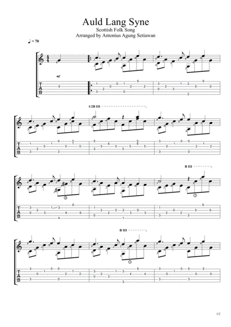 Auld Lang Syne Fingerstyle Guitar Solo Sheet Music