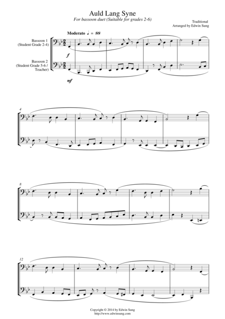 Auld Lang Syne For Bassoon Duet Suitable For Grades 2 6 Sheet Music