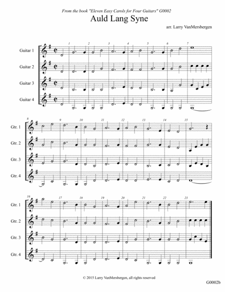 Auld Lang Syne For Four Guitars Sheet Music