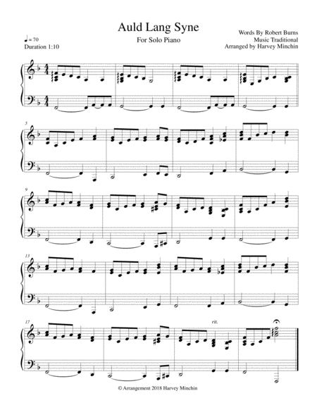 Free Sheet Music Auld Lang Syne For Solo Piano