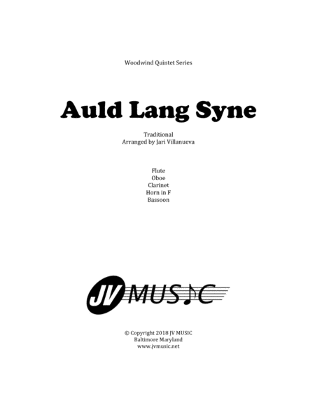 Auld Lang Syne For Woodwind Quintet Sheet Music