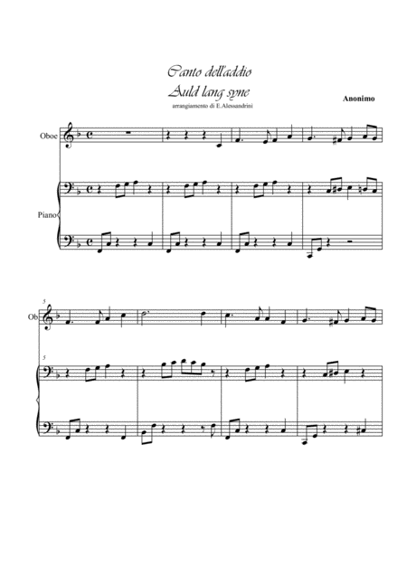 Auld Lang Syne Oboe E Piano Sheet Music