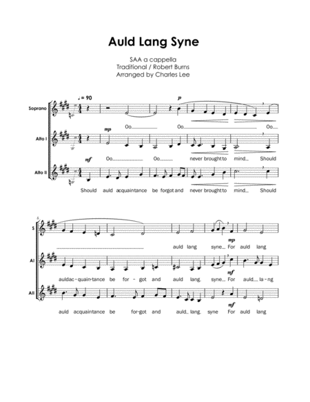 Auld Lang Syne Saa A Cappella Sheet Music