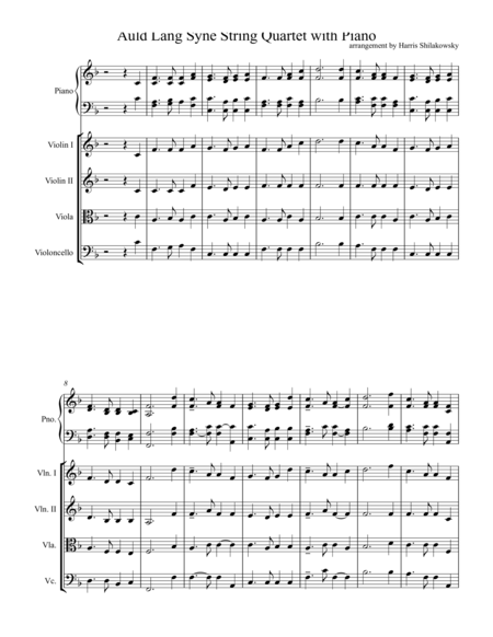 Auld Lang Syne String Quartet Arrangement With Piano Sheet Music