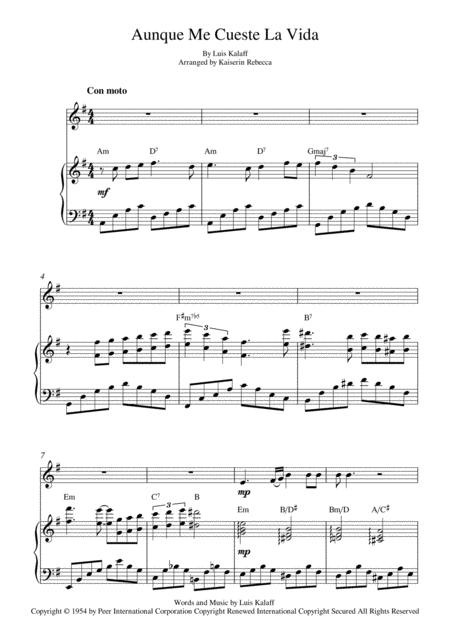 Free Sheet Music Aunque Me Cueste La Vida Violin Solo And Piano Accompaniment