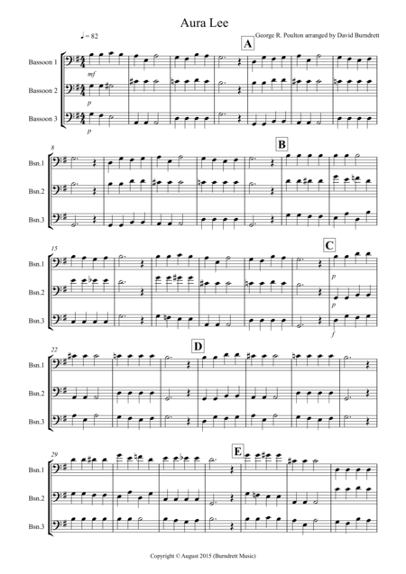 Aura Lee For Bassoon Trio Sheet Music