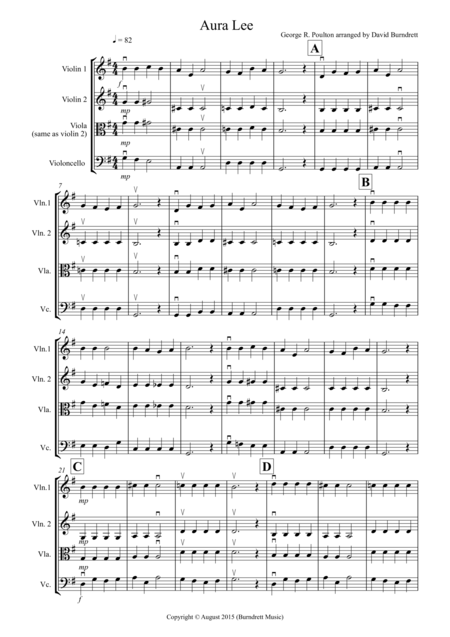 Aura Lee For String Trio Sheet Music