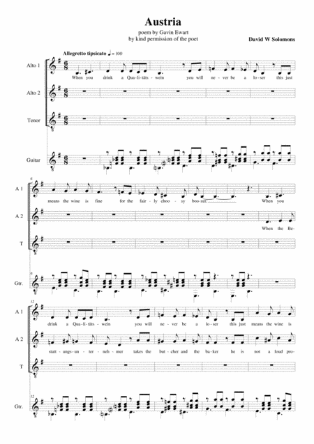 Free Sheet Music Austria For 2 Altos 1 Tenor And Guitar